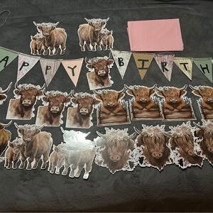 Super Cute Highland Cow Happy Birthday Party Banner/ Decorations